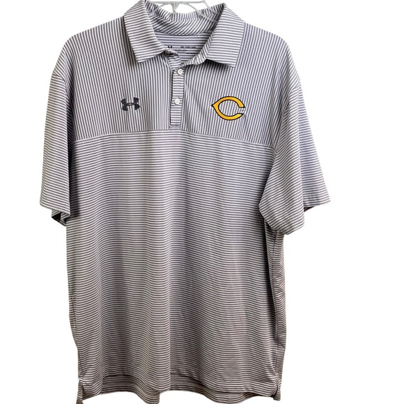 Under Armour Other - Under Armour Heat Gear Gray Striped Polo College Wishbone Yellow C Polo 2XL